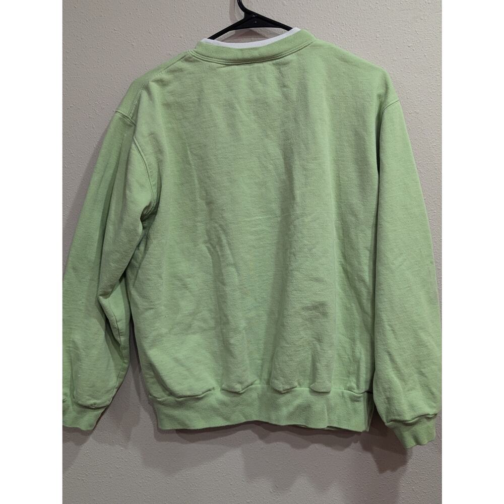 Cute frog & mushroom embroidered light green sweatshirt by Morning Sun size L - Picture 4 of 7